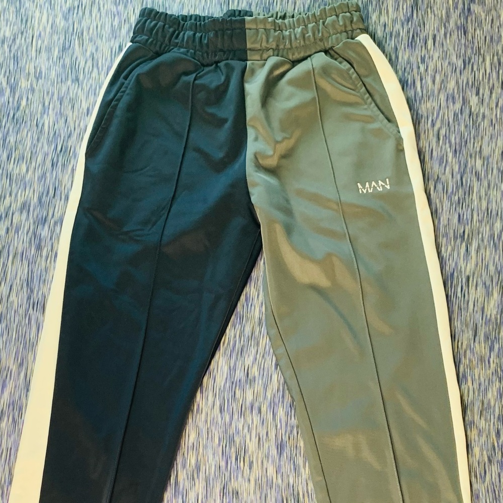 Blue and gray Boohooman trackpants